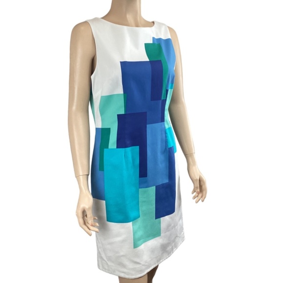 Chetta B Sleeveless Lined Dress Size 6 White Blue Wedding Guest Summer Spring - Picture 3 of 8